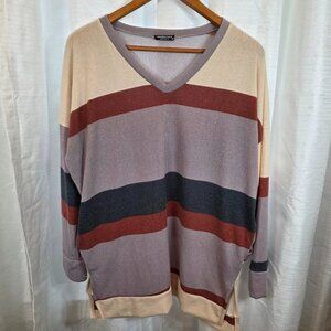 Heimish USA Women's Long-sleeved V Neck Sweater with Pockets Size Large